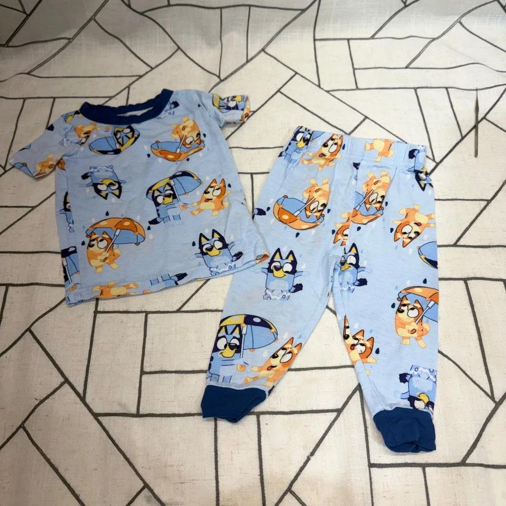 Bluey Pajama Set 12M Blue Viscose Spandex Snug Fit Bluey & Bingo Print 2pc‎